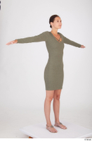  Vanessa Angel casual green long sleeve dress standing t poses whole body 0001.jpg